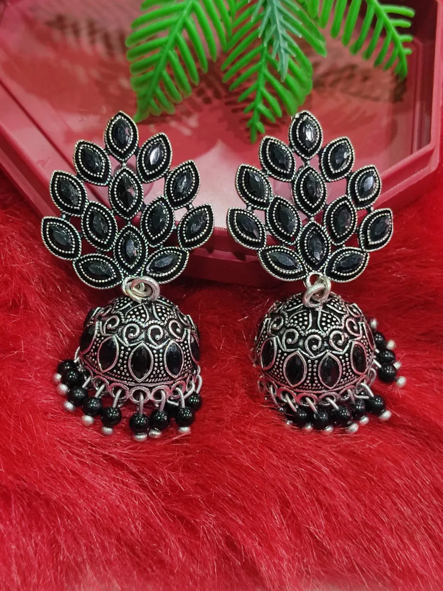 Black Beads Oxidized Jhumka Earrings In Tucson