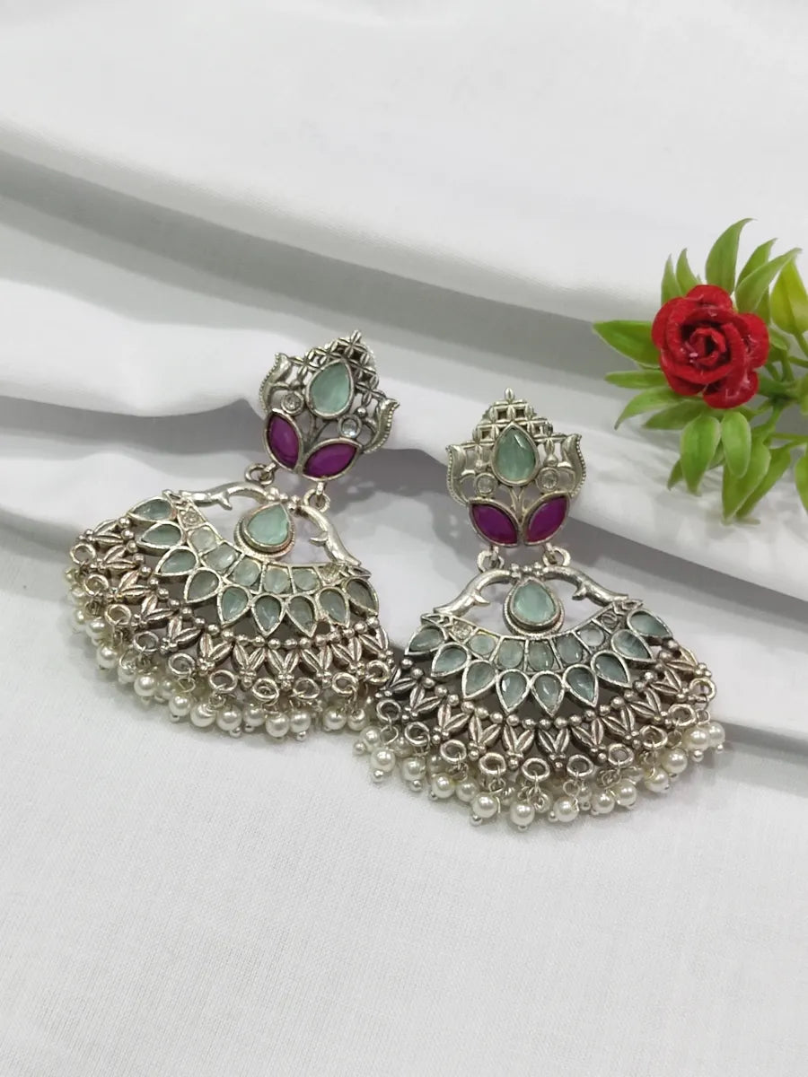 Silver Oxidized Mogra Drop Earrings