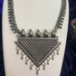 Sliver Plated Oxidized Tribal Triangular Pendant Beaded Necklace