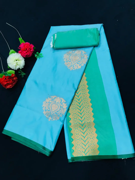 Borderless Beautiful Blue Pure Kanchi Silk Saree With Gold Zari - SILKMARK CERTIFIED