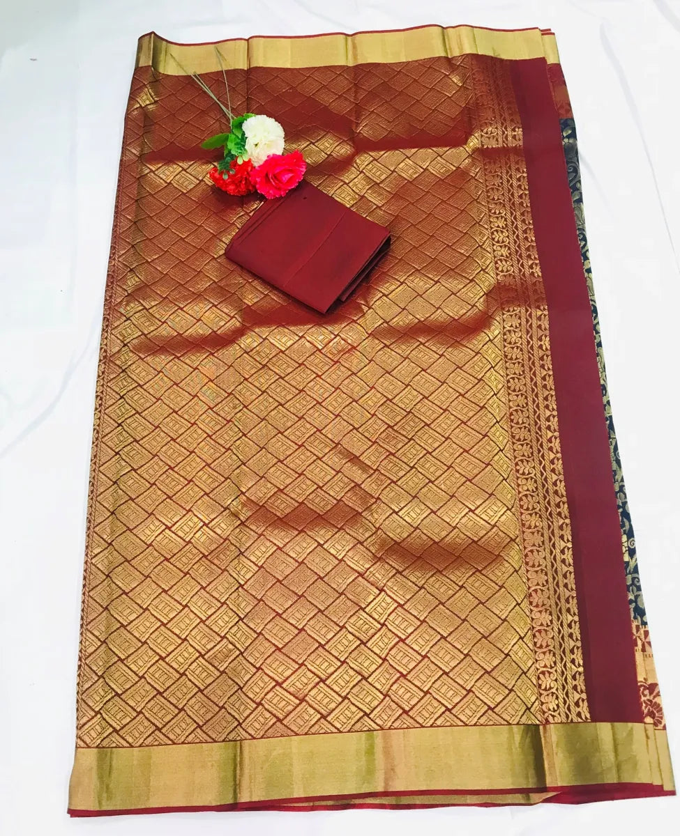 Shop – Authentic Kancheepuram Pure Soft Silk Sarees - Green Coloured with  Dark Rose Zari Patterned With Pallu Silkmark Tag - GI Heritage