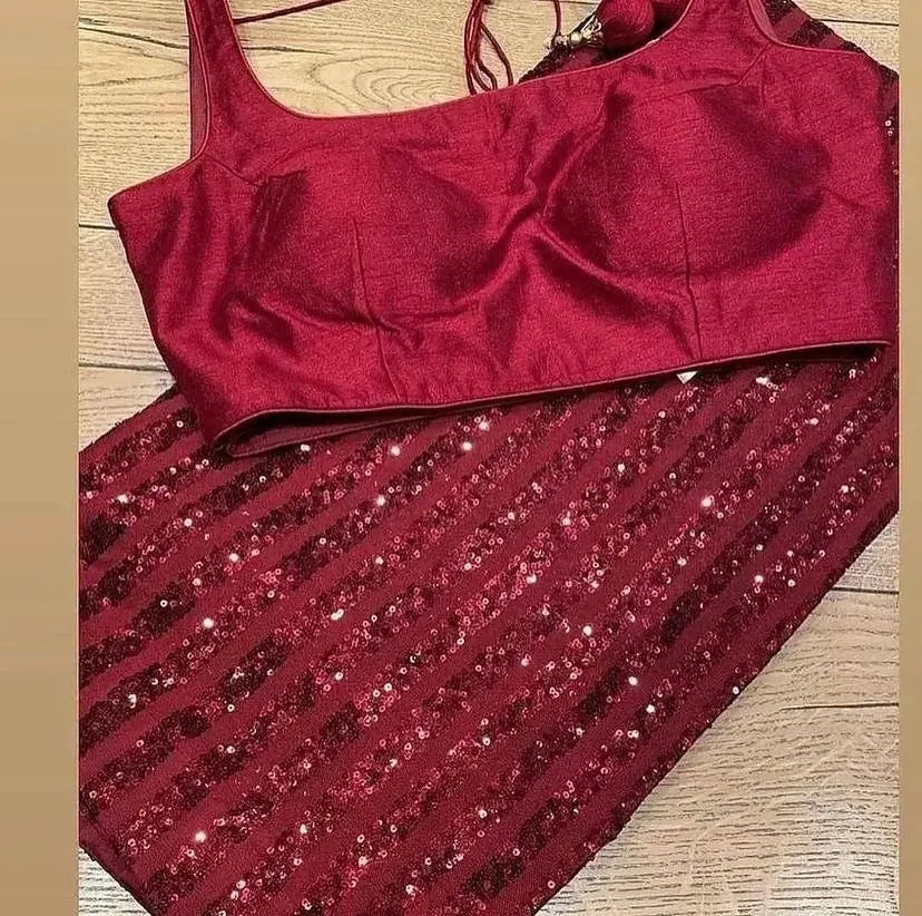 Elegant Maroon Color Georgette Saree With Sequins Work All Over