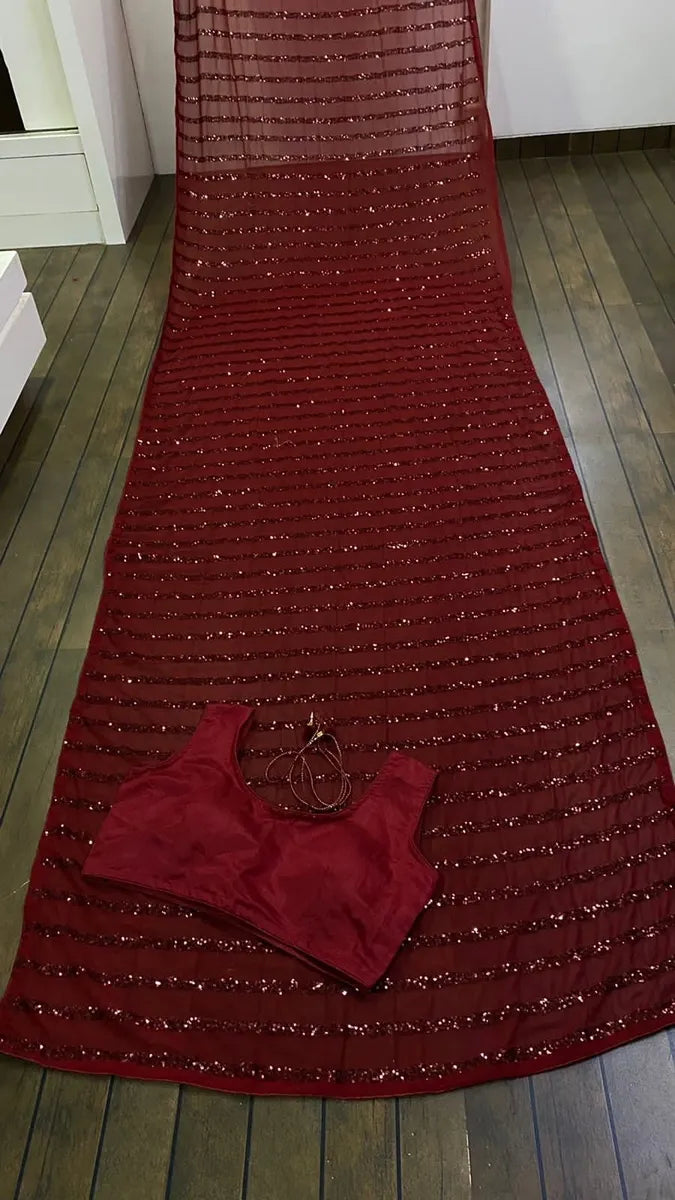 Maroon Color Georgette Saree With Sequins Work Near Me