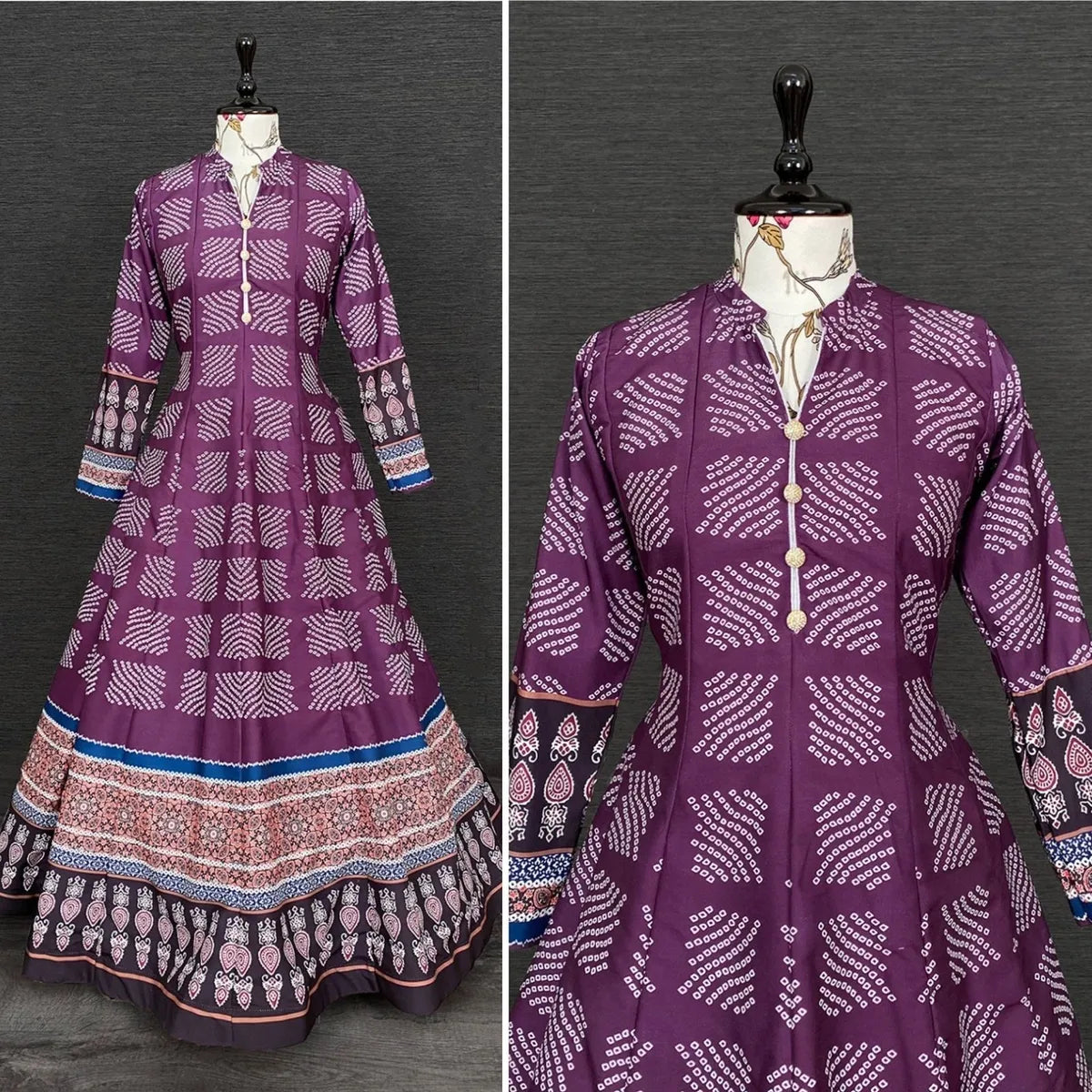 Digital Printed Vaishali Silk Gown With Muslin Silk Dupatta In Tempe