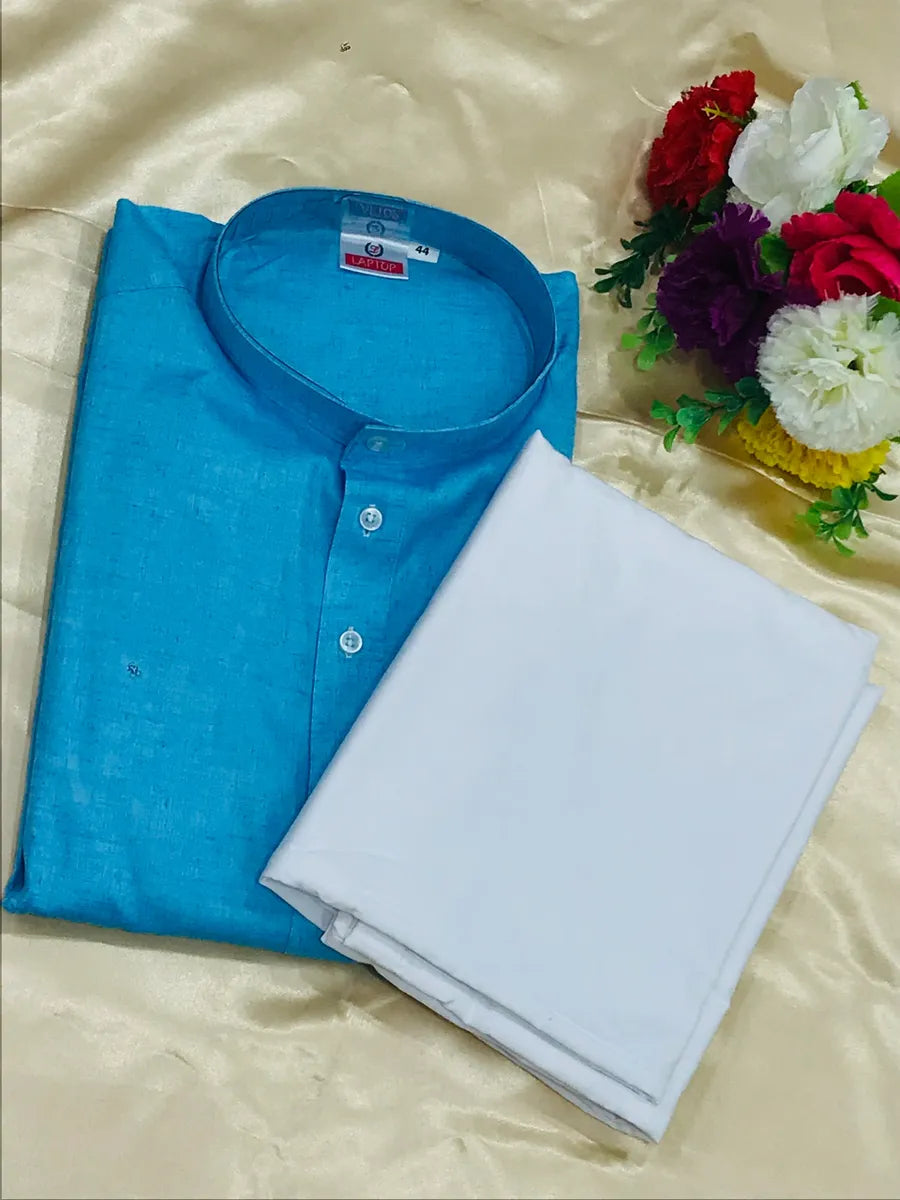 Traditional Men's Long Kurta And Pajama Set - Sky Blue