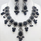 Zircon Stone Ornamented Traditional Silver And Black Color Alloy Necklace Set