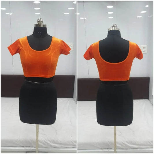 Velvet Orange Solid Stretchable Stitched Blouse