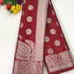 Lovely Maroon Color Silk Cotton Saree With Silver Flower Motifs All Over Body And Contrast Border