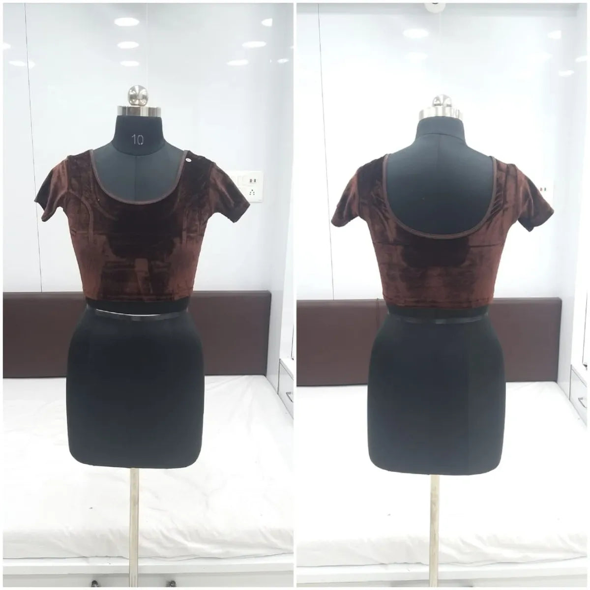 Velvet Brown Solid Stretchable Stitched Blouse