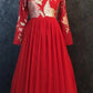 Red Designer Blooming Georgette Gown With Embroidery And Sequins Work