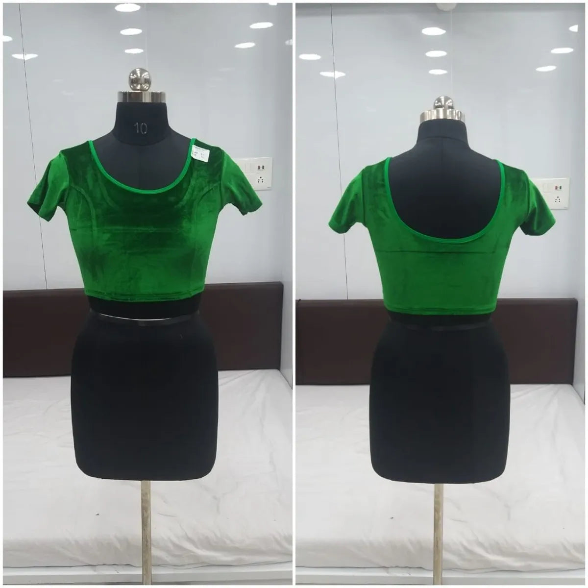 Velvet Green Solid Stretchable Stitched Blouse