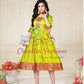 Lime Green Color Aura Silk Kurti With Red Border