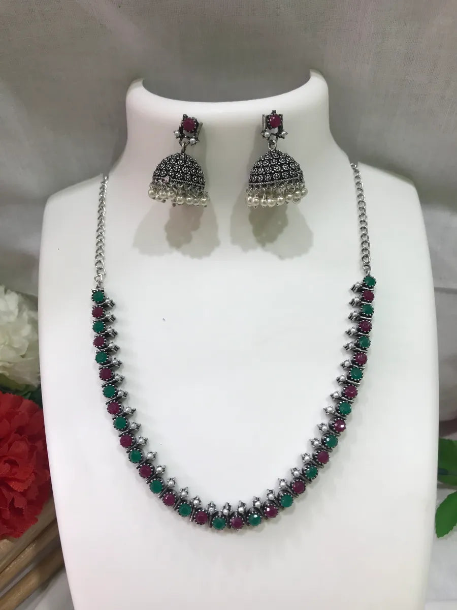 Choker Chain And Earrings Set With Emerald And Ruby Stones Near Me