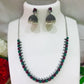 Thin Oxidized Choker Chain And Earrings Set With Emerald And Ruby Stones