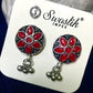 Ethnic Silver Plated Red Color Stone German Silver Stud Earrings