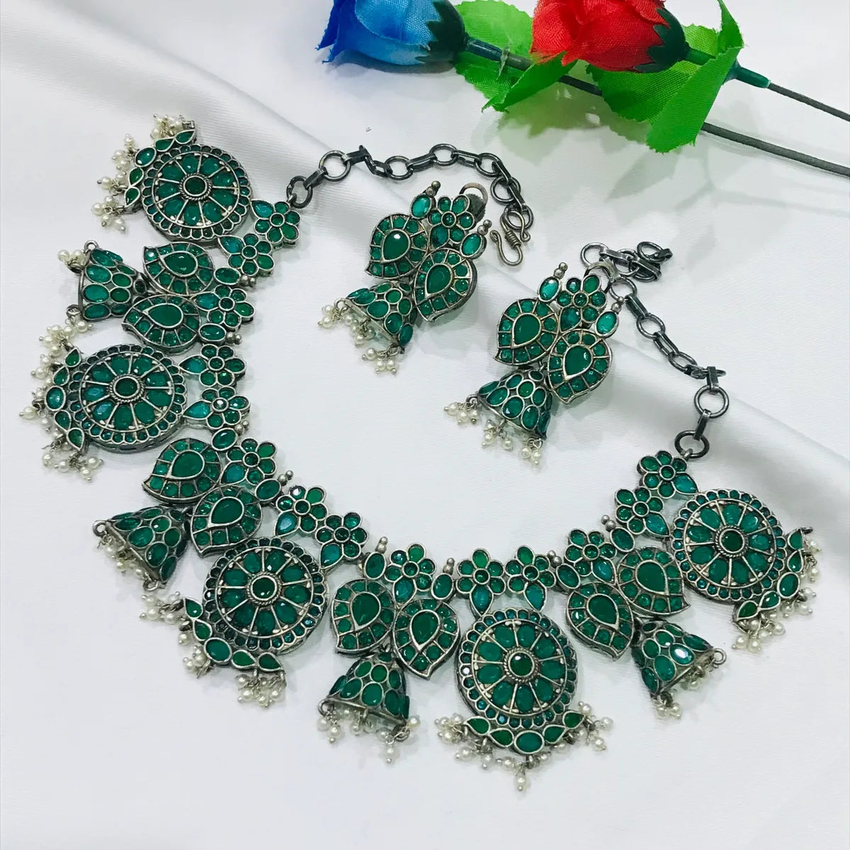 Handcrafted Oxidized Necklace With Earrings In USA