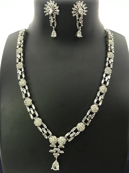 Dangle White Stone AD Necklace With Earrings In Sedona