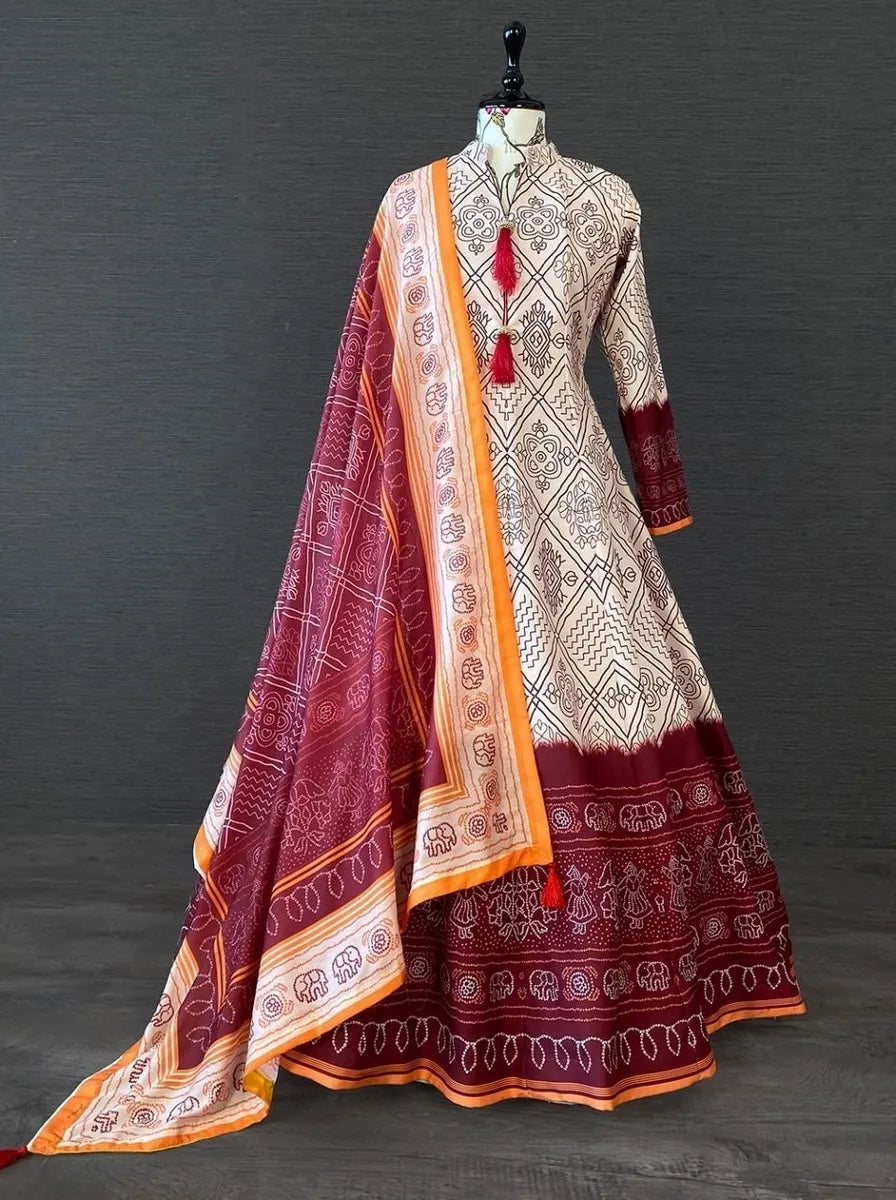 Anarkali Gown With Printed Dupatta In Williams