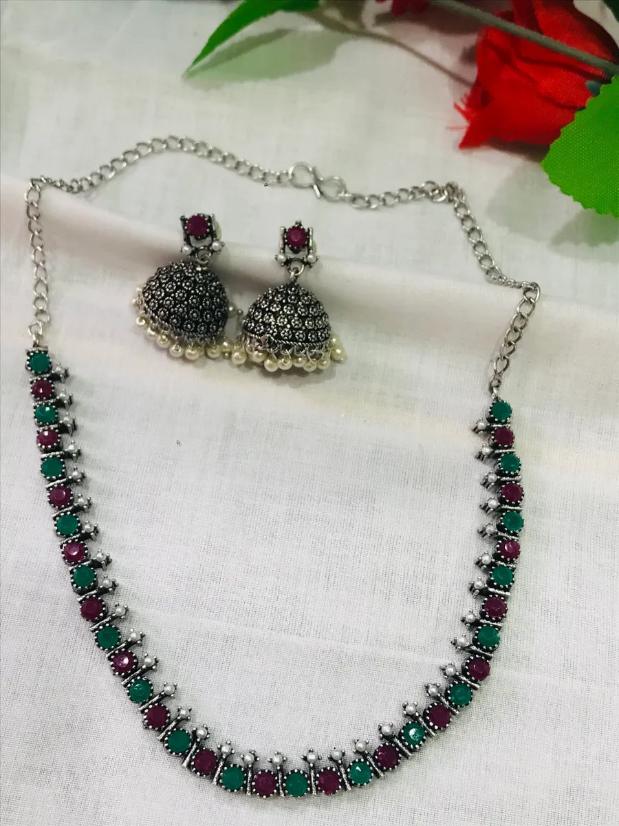 Multicolor Oxidized Thin Choker Necklace In USA
