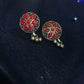 Silver Plated Red Color Stone German Silver Stud Earrings Near Me