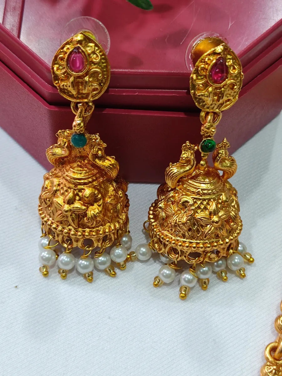 Temple Pattern Necklace With Earrings Antique Gold Traditional Jewelry Set Near Me