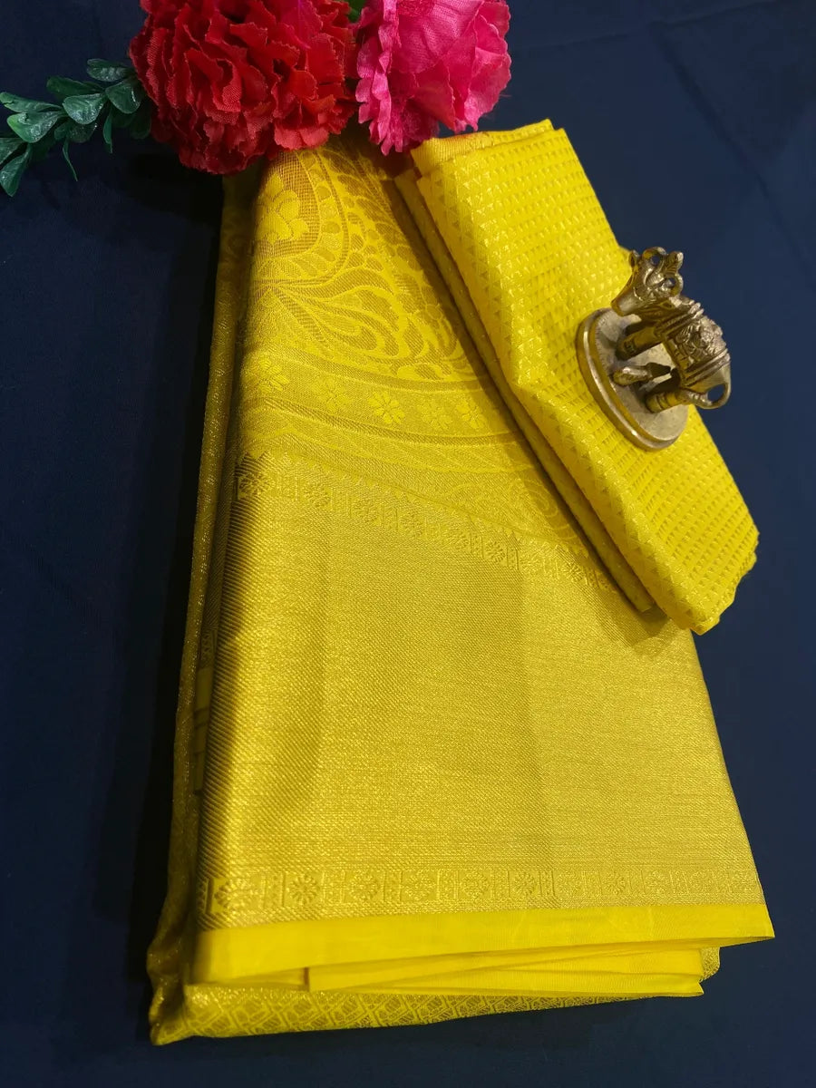 Bridal Yellow Pure Kanjeevaram Silk Sarees Near Me