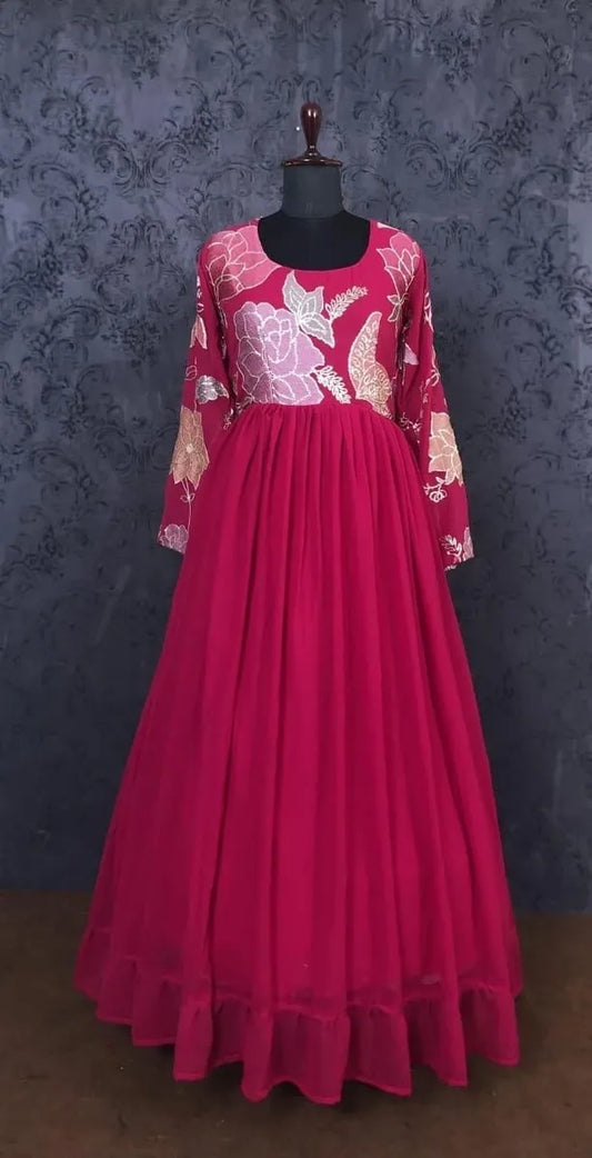 Designer Blooming Georgette Gown With Embroidery And Sequins Work