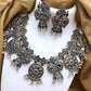 Black Floral Pattern Silver Oxidized Necklace With Earrings In Chandler