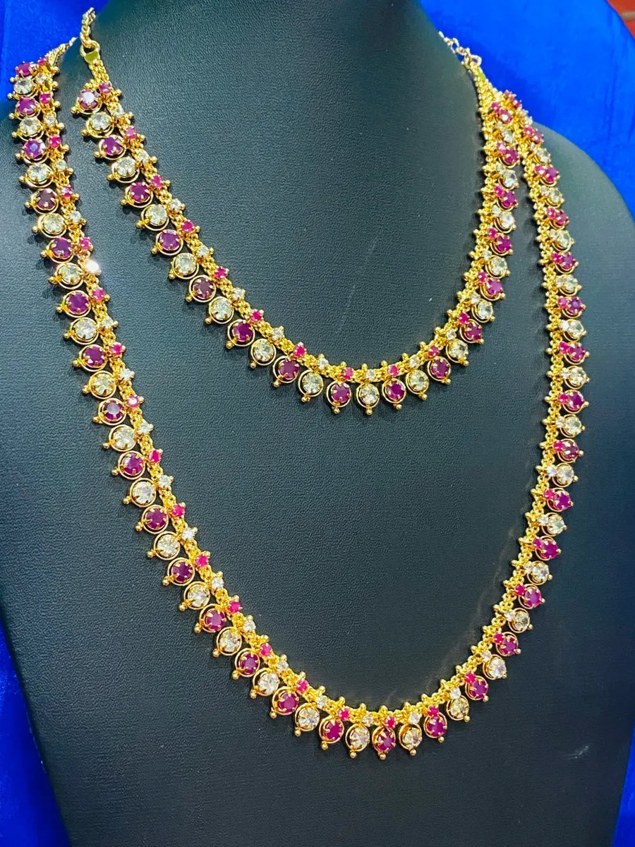 White And Ruby Stoned Gold Plated Jewelry Set