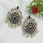 Oxidized Silver Pearl Drops And Black Stone Earring Stud