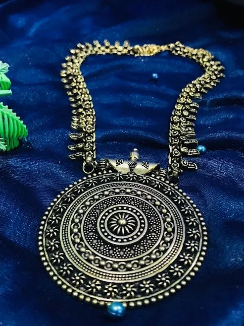 Beautiful Oxidized Chakra Pendant Long Chain Imitation Jewelry