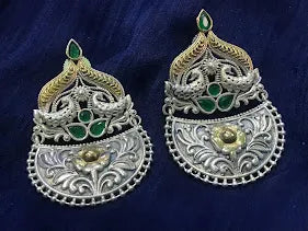 High End Oxidized Silver Green Hydro And CZ Stone Floral Earrings