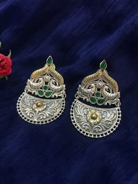 Silver Green Hydro And CZ Stone Floral Earrings In Yuma
