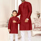 Dad And Son Silk Jacquard Kurta With Pyjamas Set - Red In Flagstaff