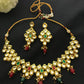 Red And Emerald Gold Tone Matte Finished Antique Gold Necklace Set In Phoenix