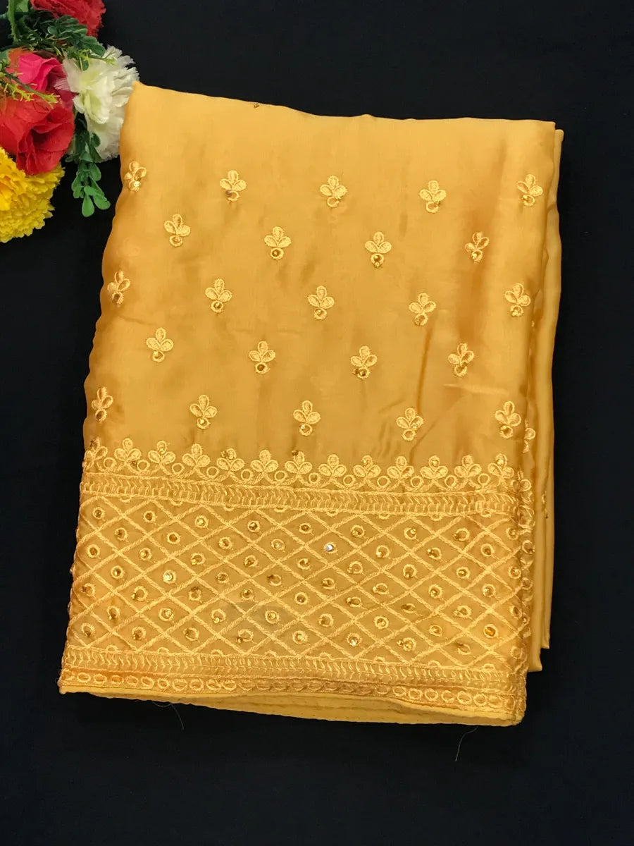 Yellow Saree With Embroidery Work in Sierra Vista