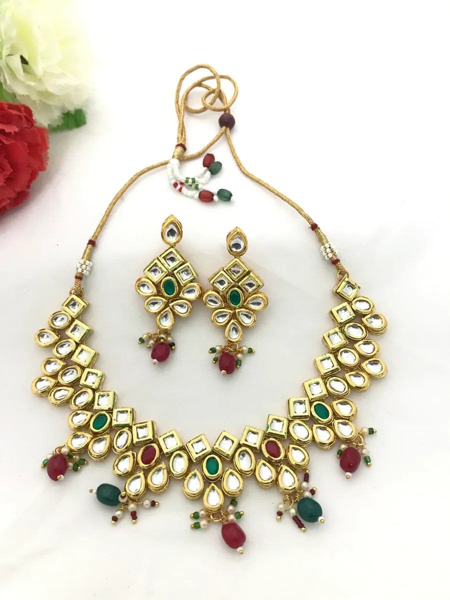 Gold Tone Matte Finished Antique Gold Necklace Set In USA