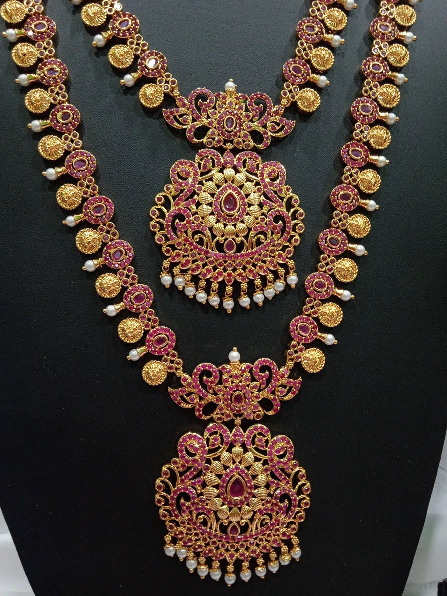 Antique Traditional Bridal Gold Plated Long Haram With Earrings Near Me