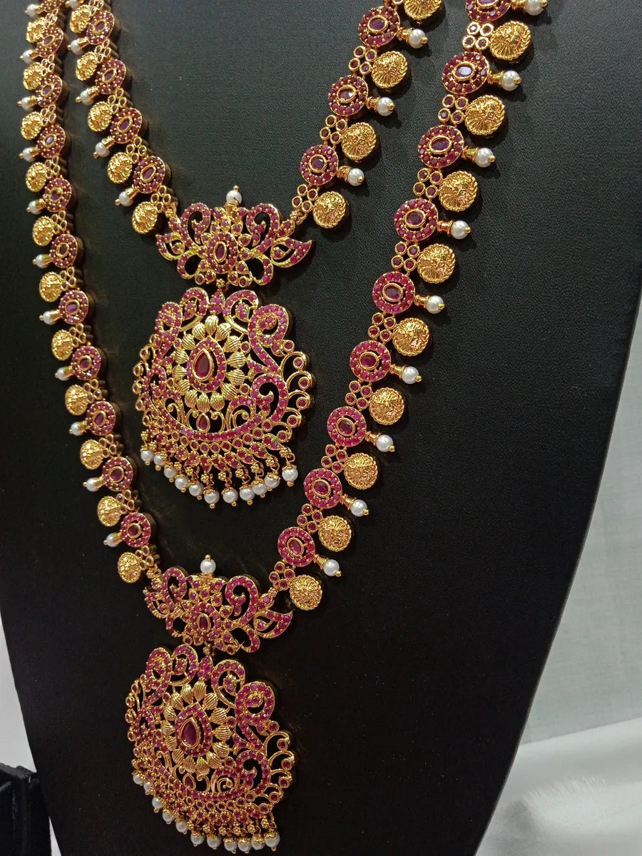 Traditional Gold Plated Bridal Long Haram Set In Glendale
