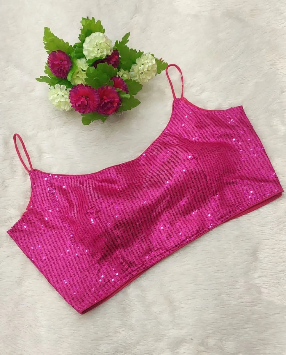 Exclusive Heavy Sequins Work Pink Blouse For Women