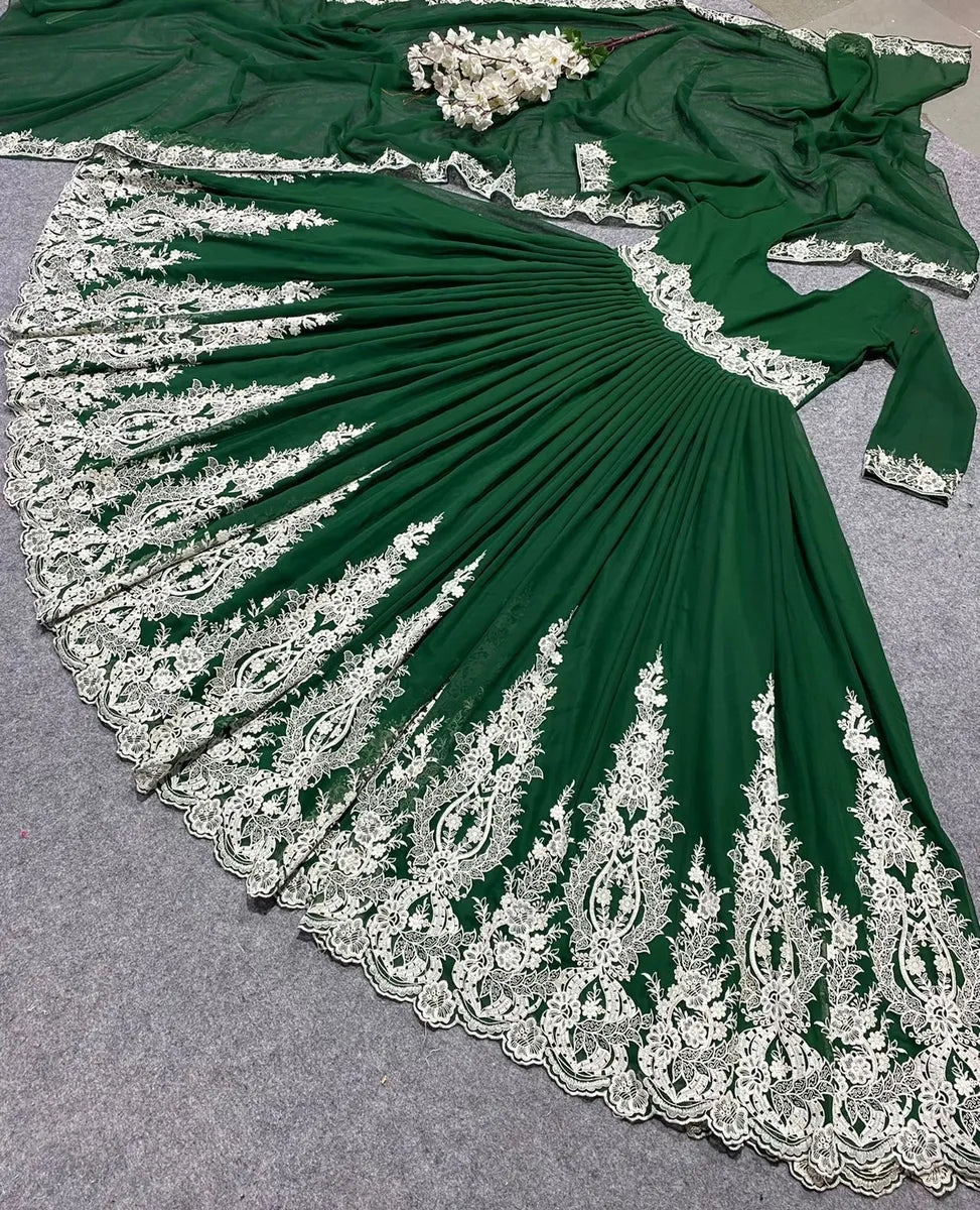Multi Needle Work Embroidery Georgette Gown In USA