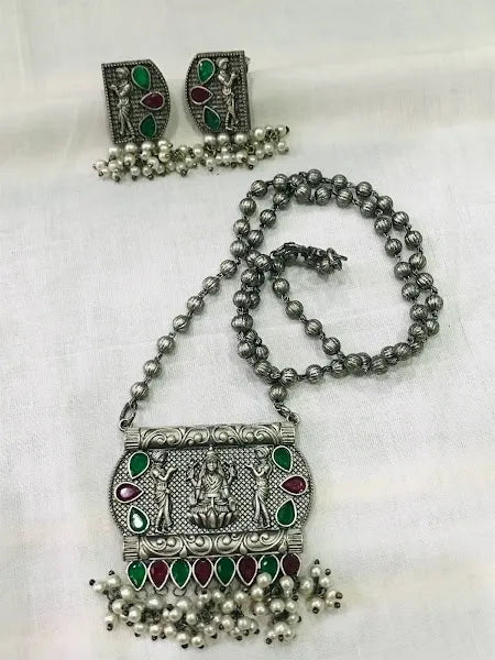 Multi Color Stone And Lakshmi Pendant Oxidized Necklace In USA