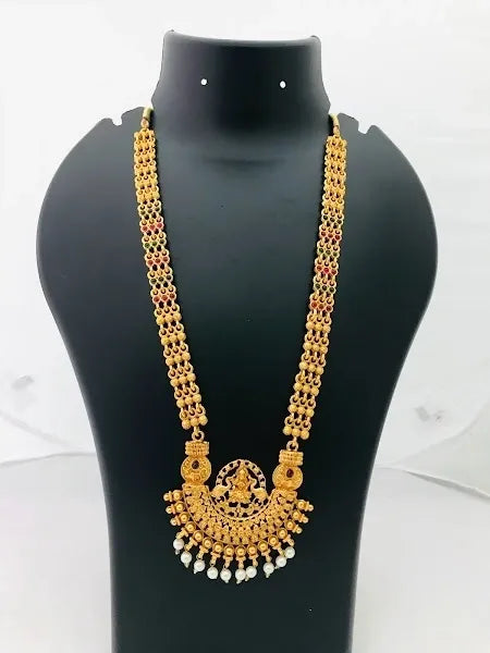 Antique Gold Long Chain Necklace With Earrings