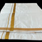 100% Premium Cotton Dhoti with Gold Zari Border - Men's Traditional White Cotton