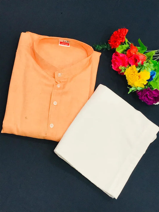 Traditional Men's Long Kurta With Pajama Set - Orange
