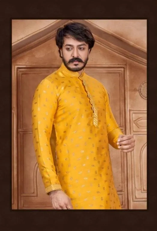 Yellow color Men's Pure Leaf Work Kurta near me