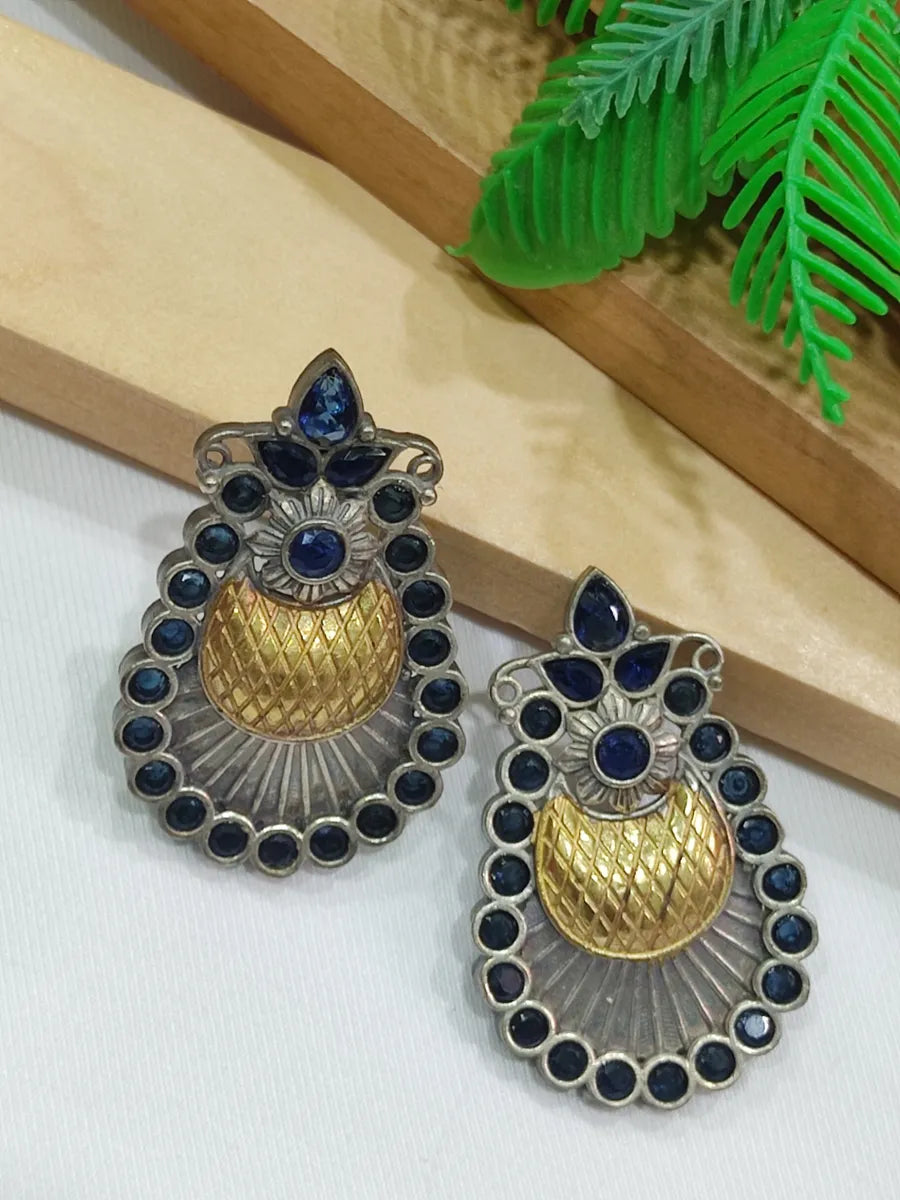 Blue Stone Oxidized Studded Earrings