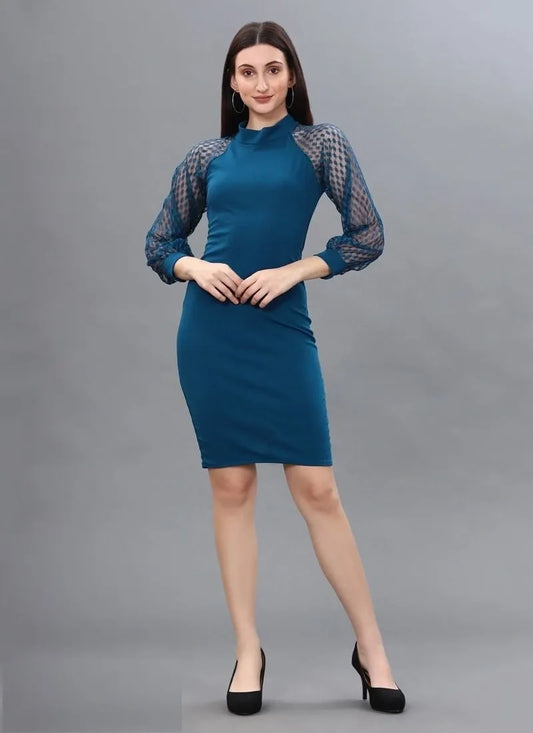 Blue Color Lycra Designer Western Dress