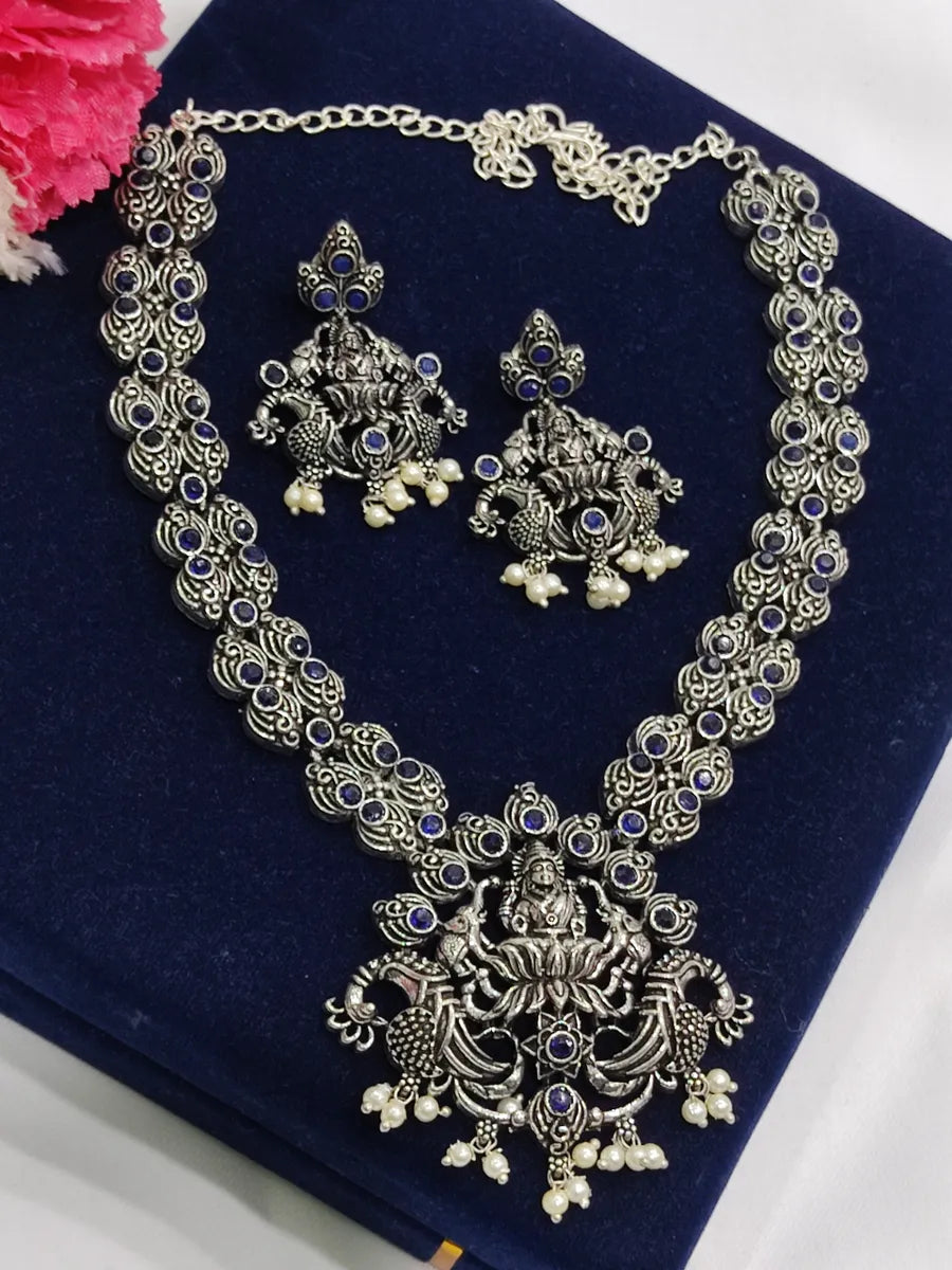  Silver Alloy Goddess Lakshmi Pendant Temple Necklace Jewelry Set In Chandler