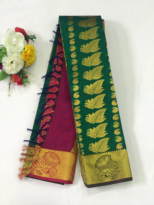 Gorgeous Green Kuppadam Silk Saree With Mango And Flower Motifs